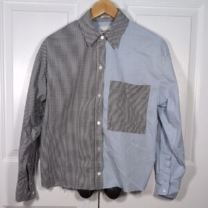 Vintage Abercrombie & Fitch Oversized Gingham Patchwork Cropped Shirt Blue XS